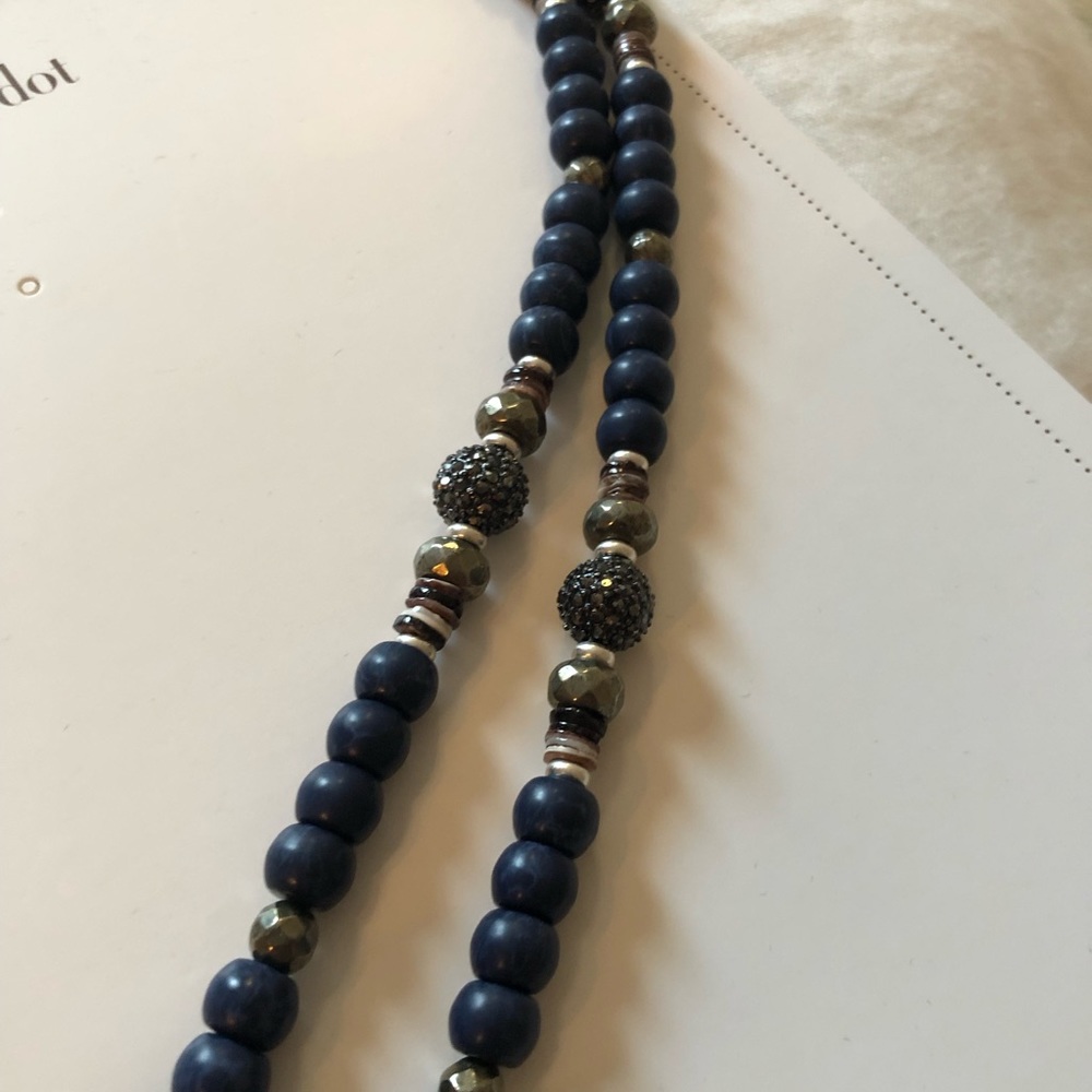 Navy Tassel Statement Necklace - Picture 2 of 4